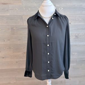 Kate Spade Faux Pearl Sheer Black Button Down Blouse Size 2